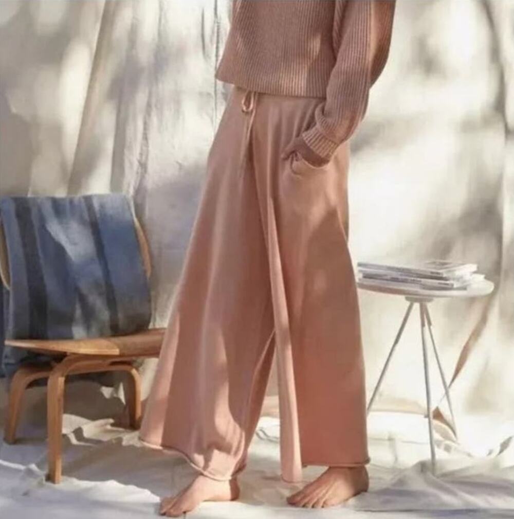 Lunya Cozy Cotton Silk Relaxed Pant in Otium/Tranquil Tan Wide Leg XL NWOT